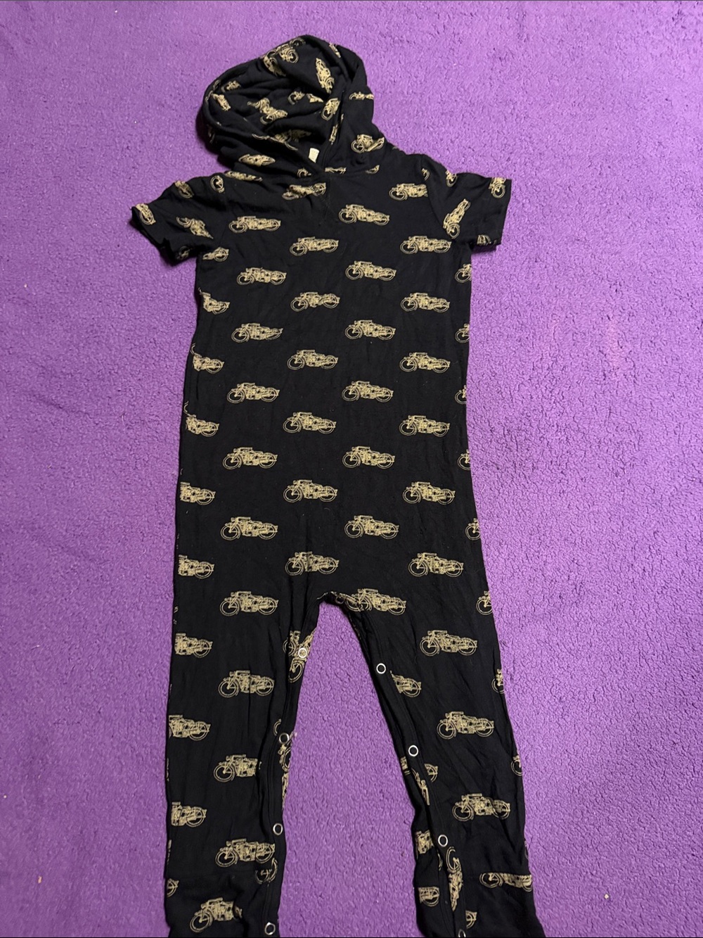 kate quinn Black Hooded One-Piece with Gold Motorcycle Print